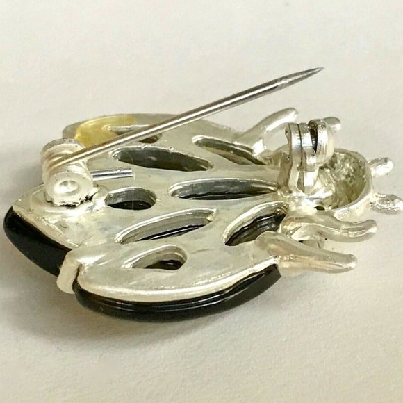 Vintage Beetle Pin Brooch Silver Tone Ladybug Bug Insect Simulated Amber - Picture 5 of 7
